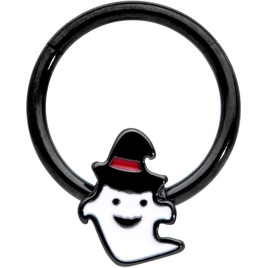 16G 3/8 Black Witchy Ghost Halloween Hinged Segment Ring