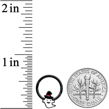 16G 3/8 Black Witchy Ghost Halloween Hinged Segment Ring