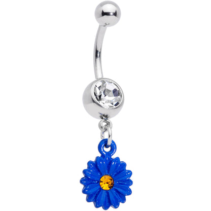 Clear Yellow Gem Blue Sunflower Dangle Belly Ring