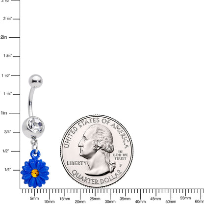 Clear Yellow Gem Blue Sunflower Dangle Belly Ring