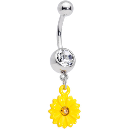 Clear Yellow Gem Yellow Sunflower Dangle Belly Ring