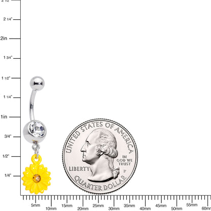 Clear Yellow Gem Yellow Sunflower Dangle Belly Ring