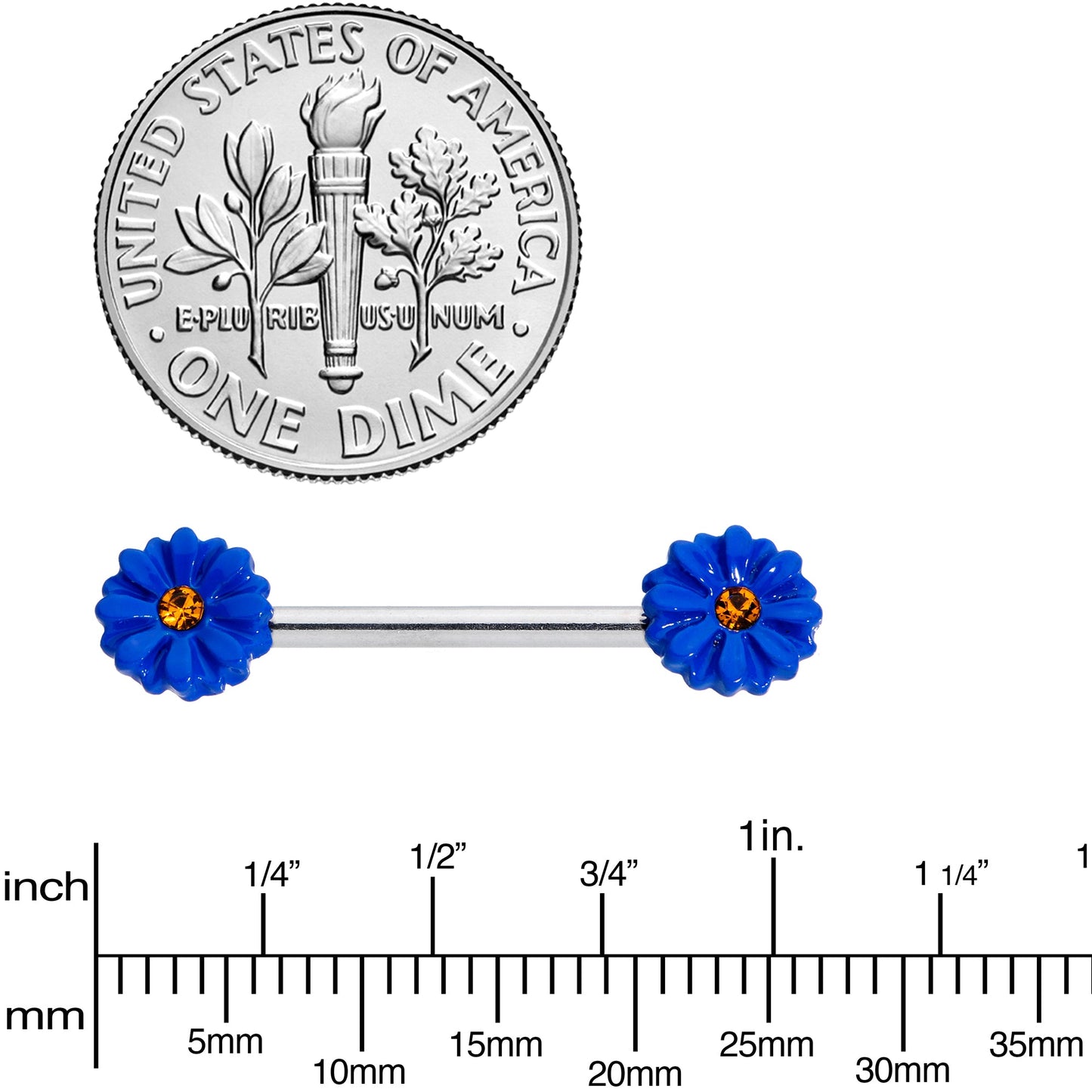 14G 9/16 Yellow Gem Blue Sunflower Barbell Nipple Ring Set