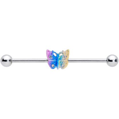 14G Clear Gem Baroque Rainbow Butterfly Industrial Barbell 38mm