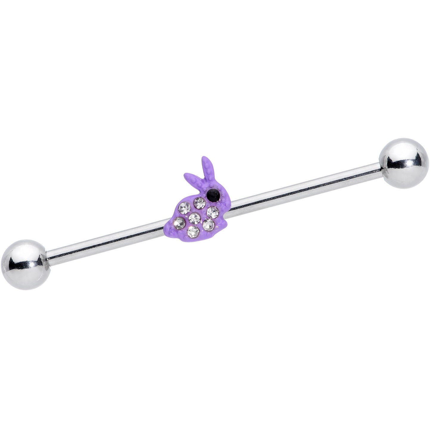 14G Clear Gem Purple Easter Bunny Industrial Barbell 38mm