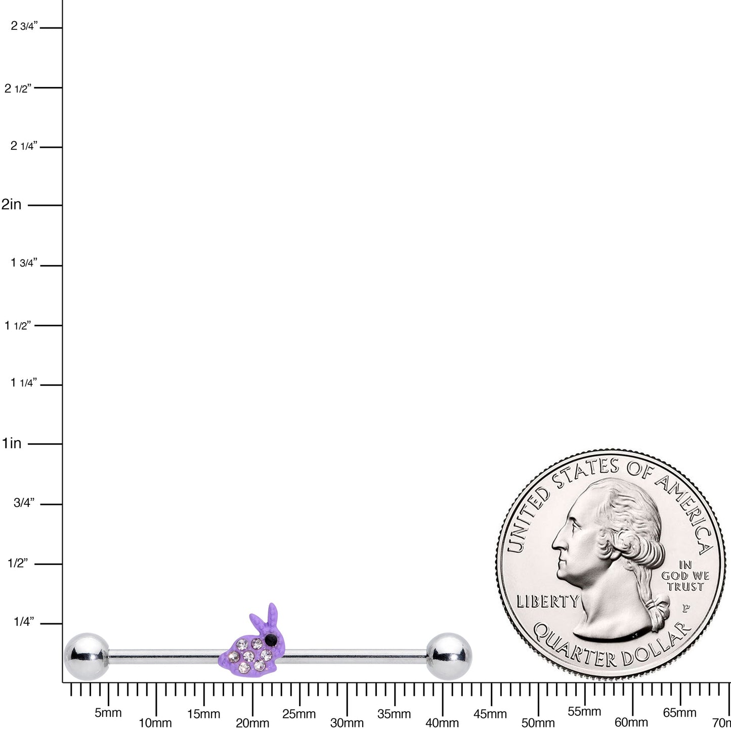 14G Clear Gem Purple Easter Bunny Industrial Barbell 38mm