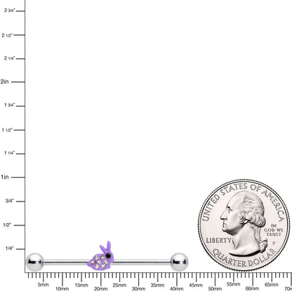 14G Clear Gem Purple Easter Bunny Industrial Barbell 38mm