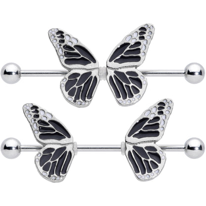 14G 7/8 Split Butterfly Barbell Nipple Ring Set
