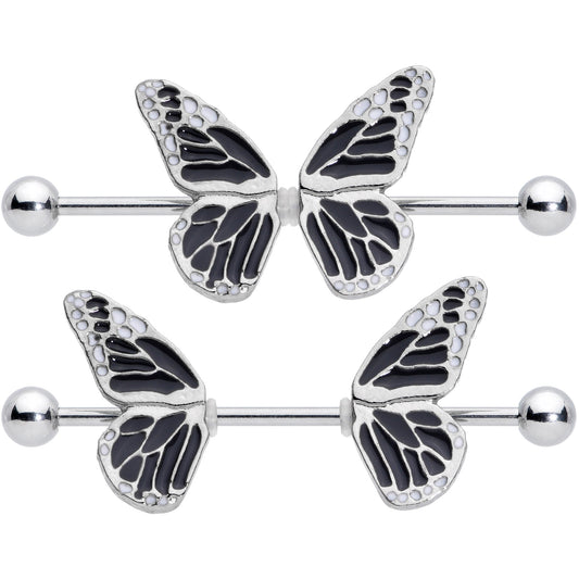 14G 7/8 Split Butterfly Barbell Nipple Ring Set