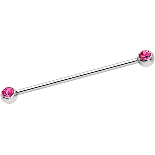 14G Pink Gem Ball Ends Industrial Barbell 35mm