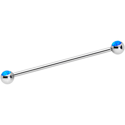 14G Blue Faux Opal Ball Ends Industrial Barbell 35mm