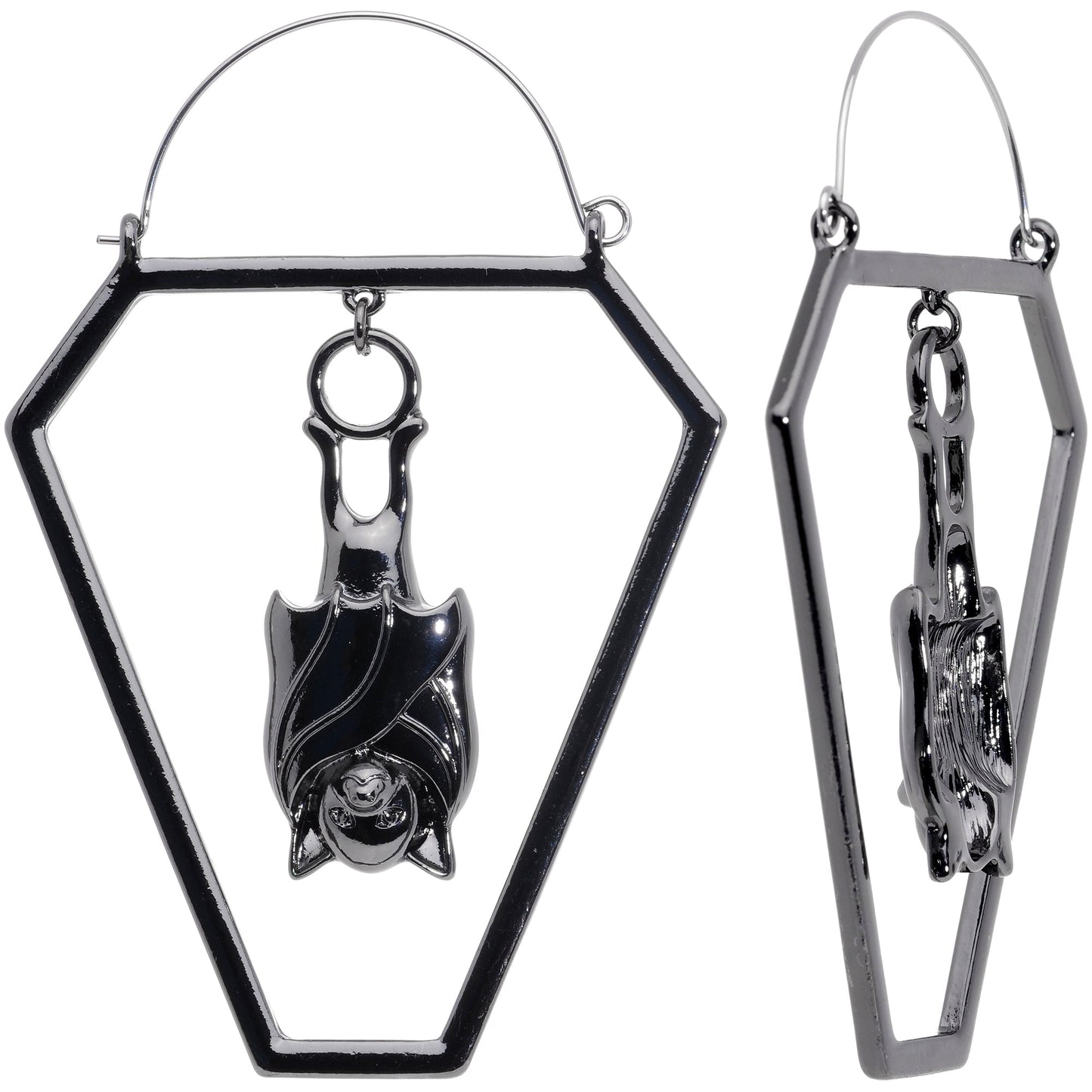 Black Bat Coffin Halloween Tunnel Plug Earrings