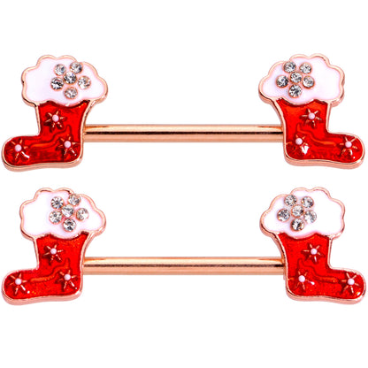 14G 9/16 Rose Gold Tone Stocking Christmas Nipple Ring Set