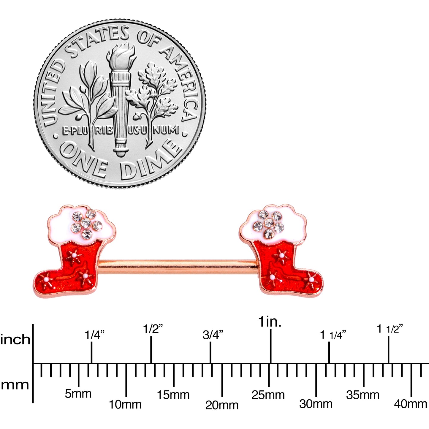 14G 9/16 Rose Gold Tone Stocking Christmas Nipple Ring Set