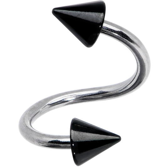 16G 3/8 Black Cone Ends Spiral Twister Eyebrow Ring