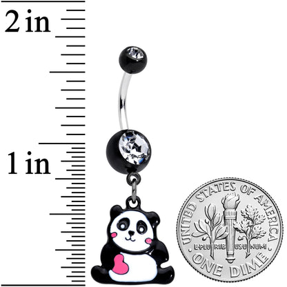 Clear Gem Panda Heart Dangle Belly Ring