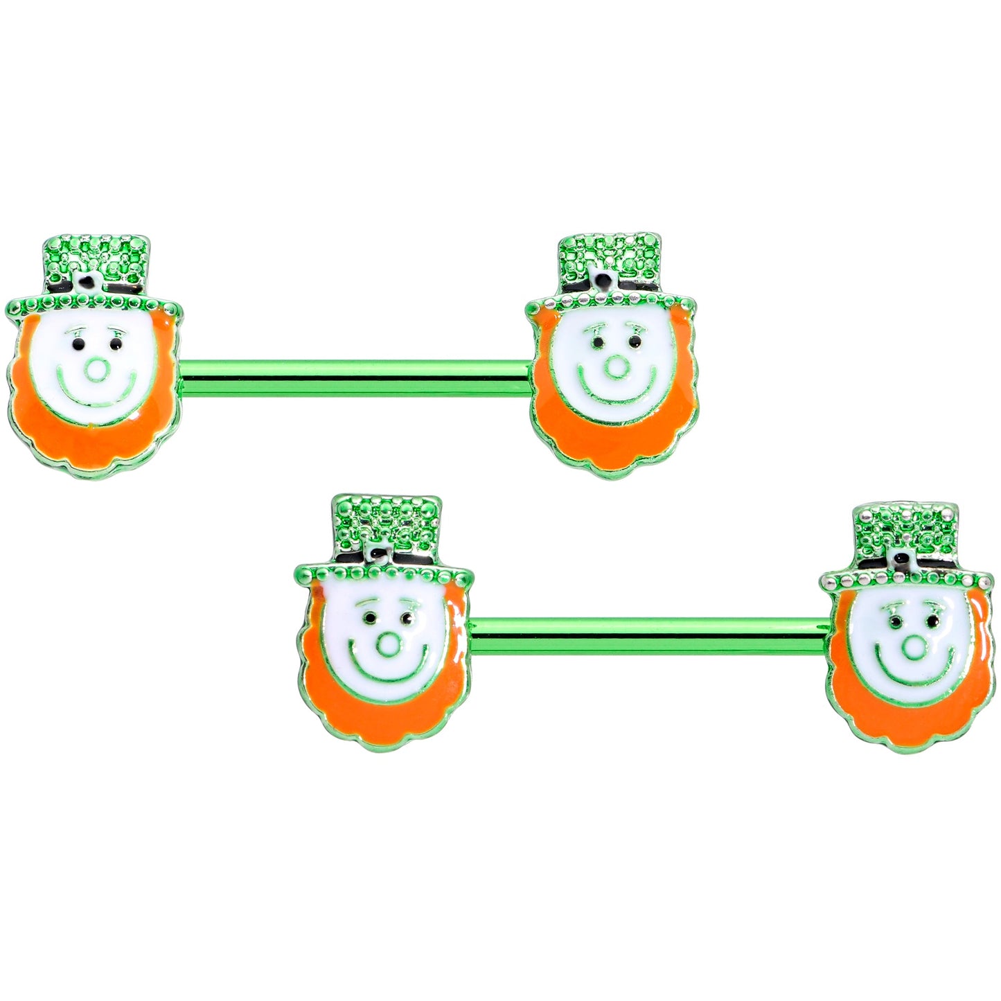 14G 9/16 Green Gem Leprechaun St Patricks Day Nipple Ring Set