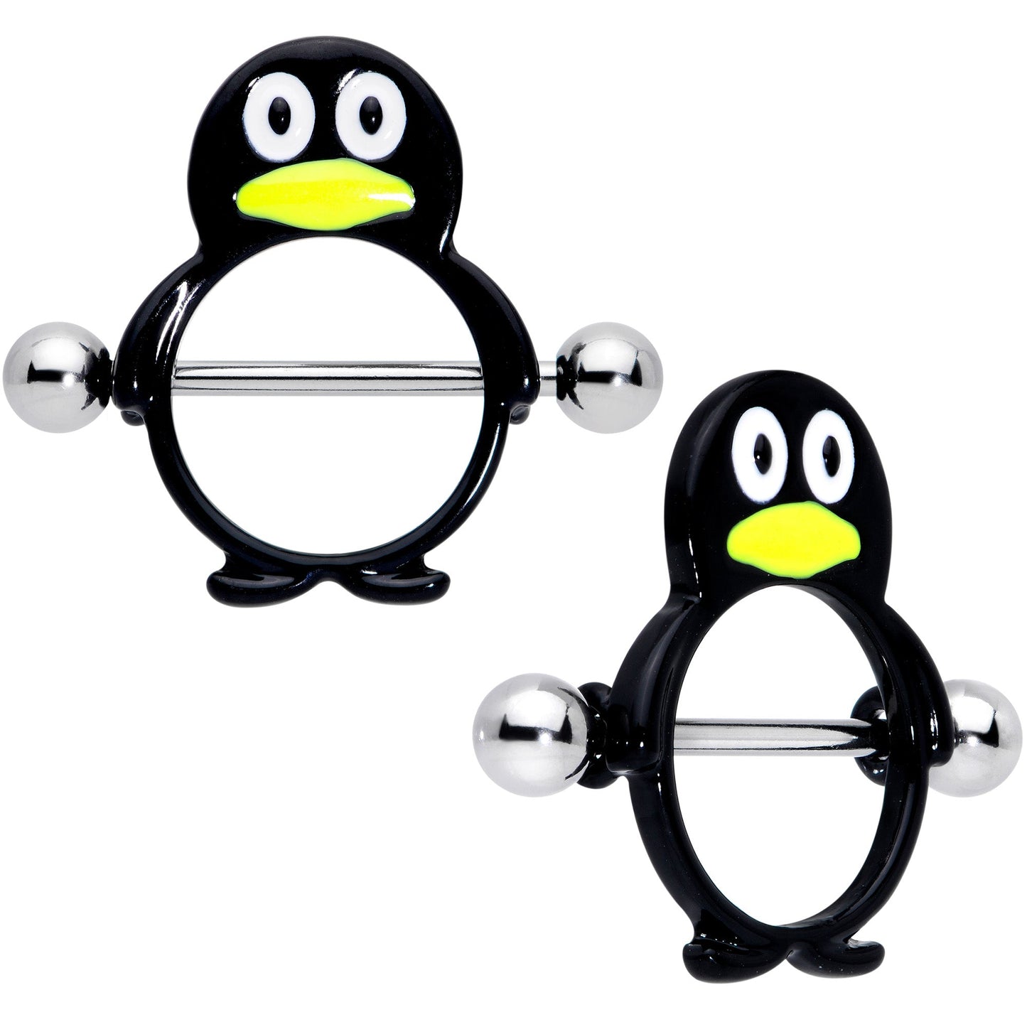 14G 9/16 Black White Penguins Nipple Shield Set