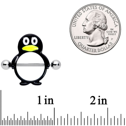 14G 9/16 Black White Penguins Nipple Shield Set