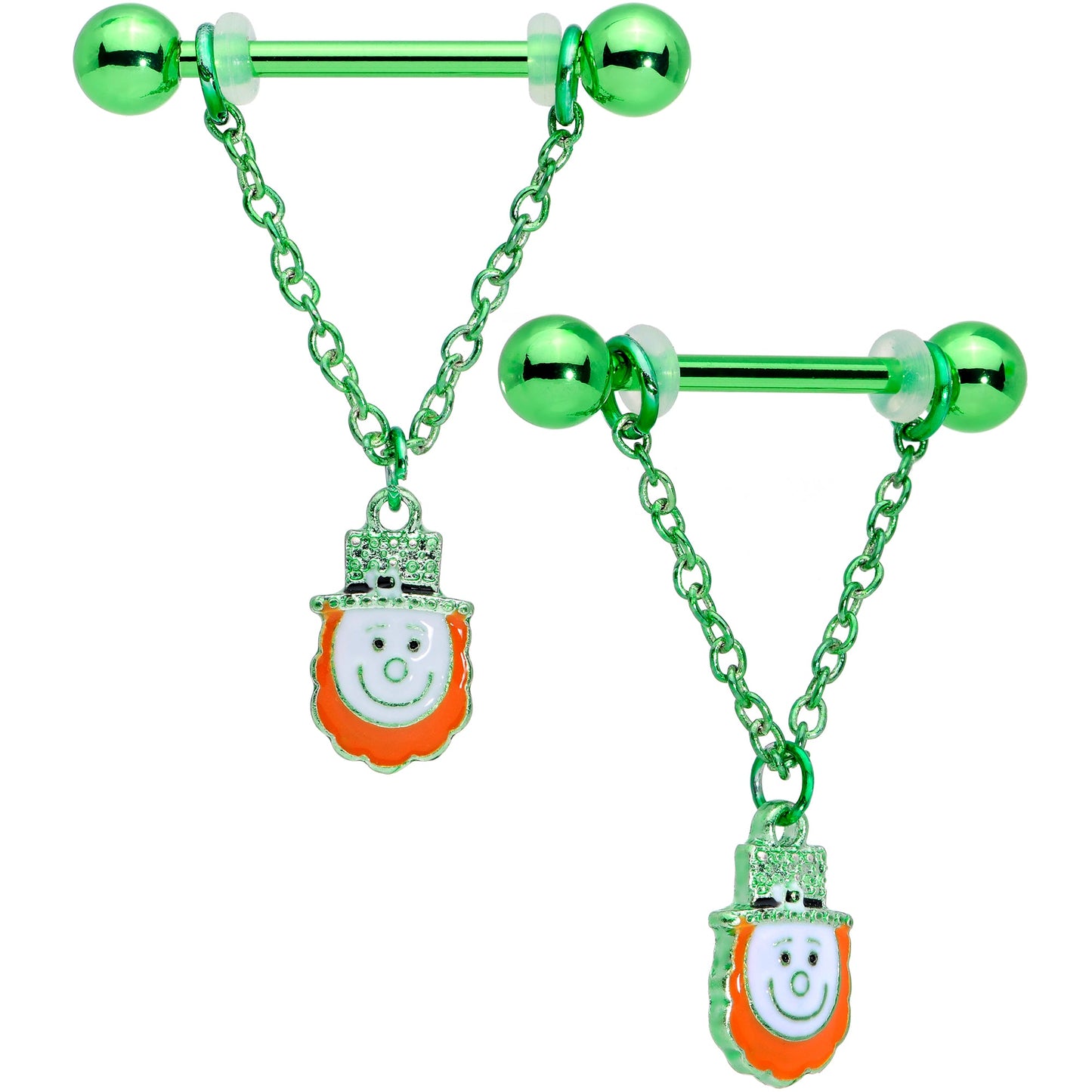 14G 9/16 Leprechaun St Patricks Day Dangle Nipple Ring Set