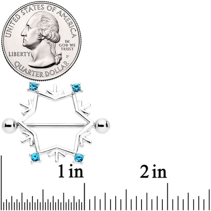 14G 3/4 Aqua Gem Snowflake Christmas Nipple Shield Set