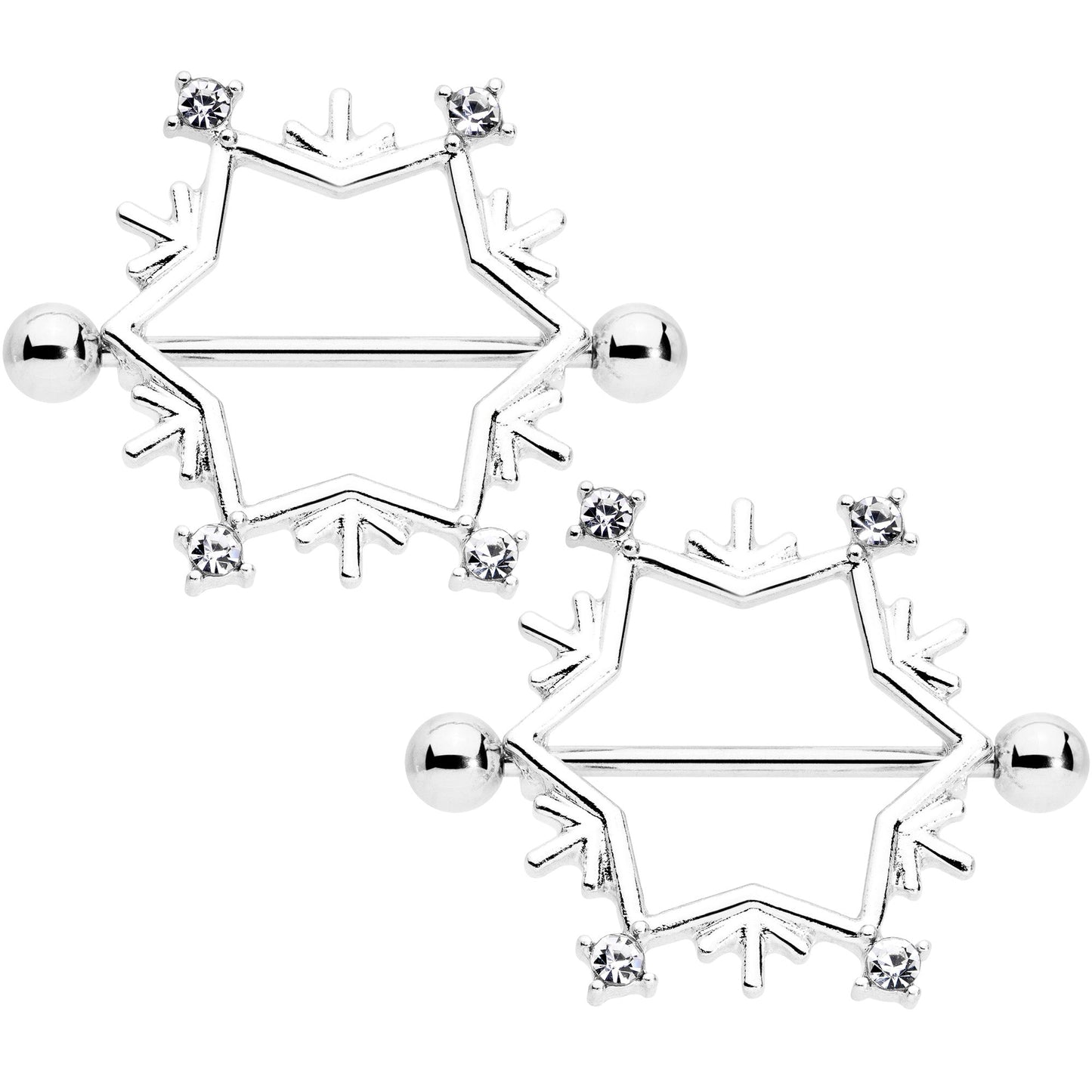14G 3/4 Clear Gem Snowflake Christmas Nipple Shield Set