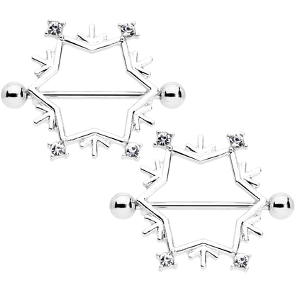 14G 3/4 Clear Gem Snowflake Christmas Nipple Shield Set