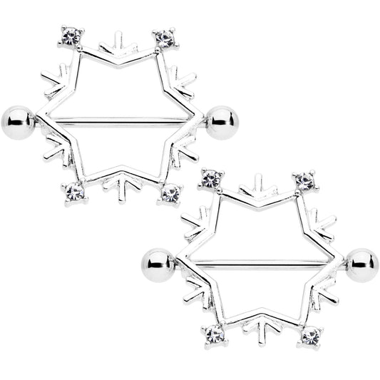 14G 3/4 Clear Gem Snowflake Christmas Nipple Shield Set