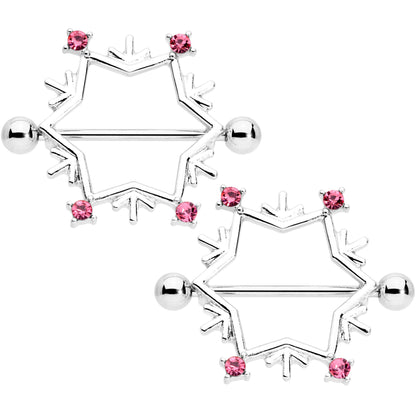 14G 3/4 Pink Gem Snowflake Christmas Nipple Shield Set