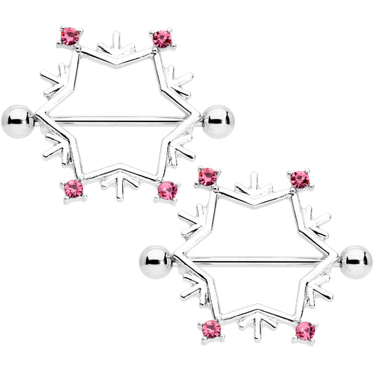 14G 3/4 Pink Gem Snowflake Christmas Nipple Shield Set