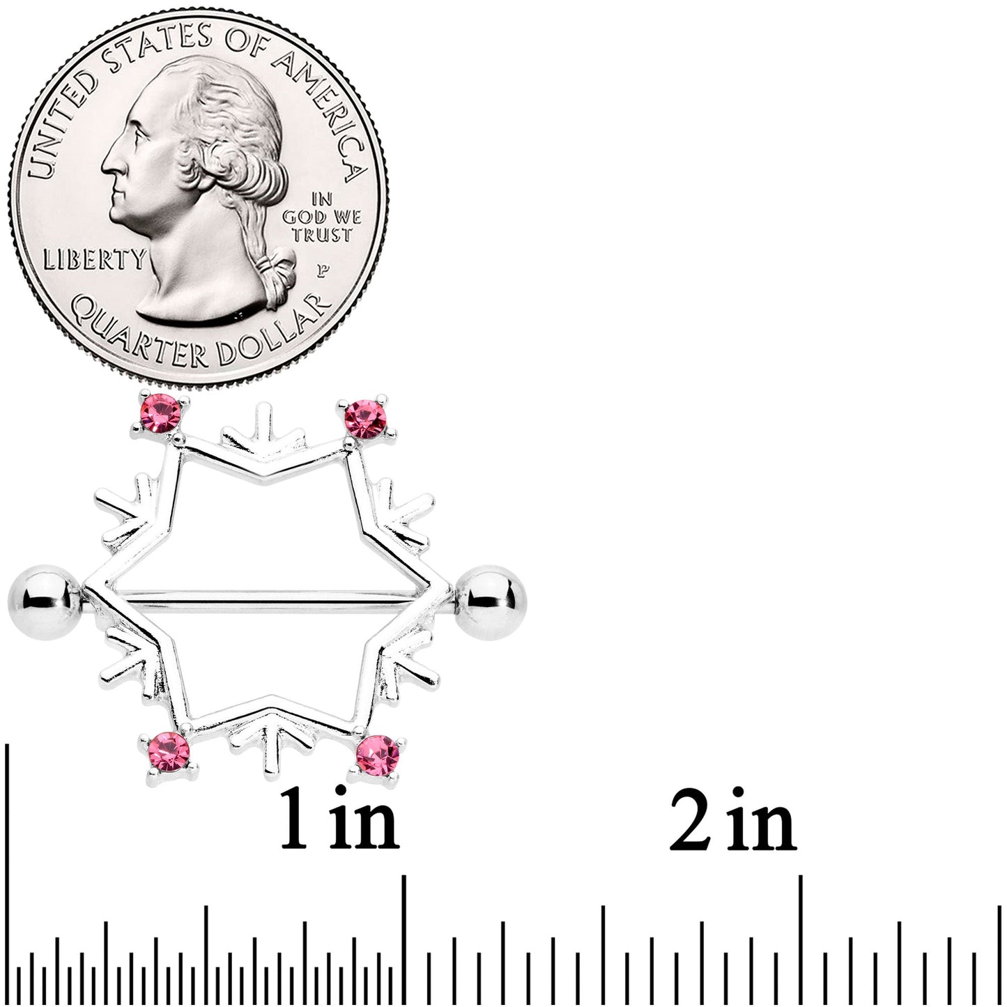 14G 3/4 Pink Gem Snowflake Christmas Nipple Shield Set