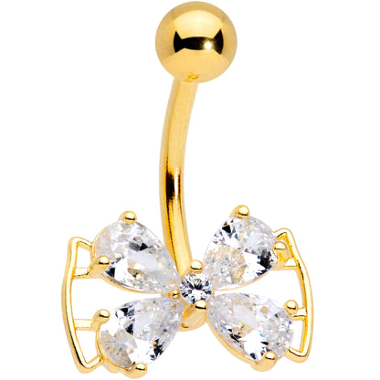 Clear CZ Gem Gold Tone Beauty Bow Belly Ring