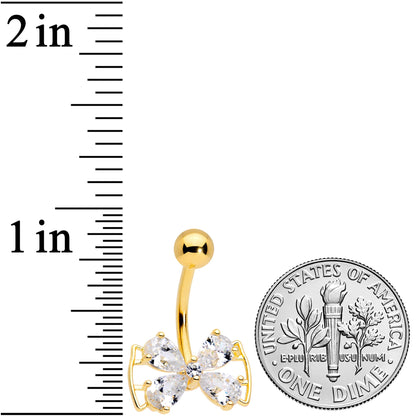 Clear CZ Gem Gold Tone Beauty Bow Belly Ring