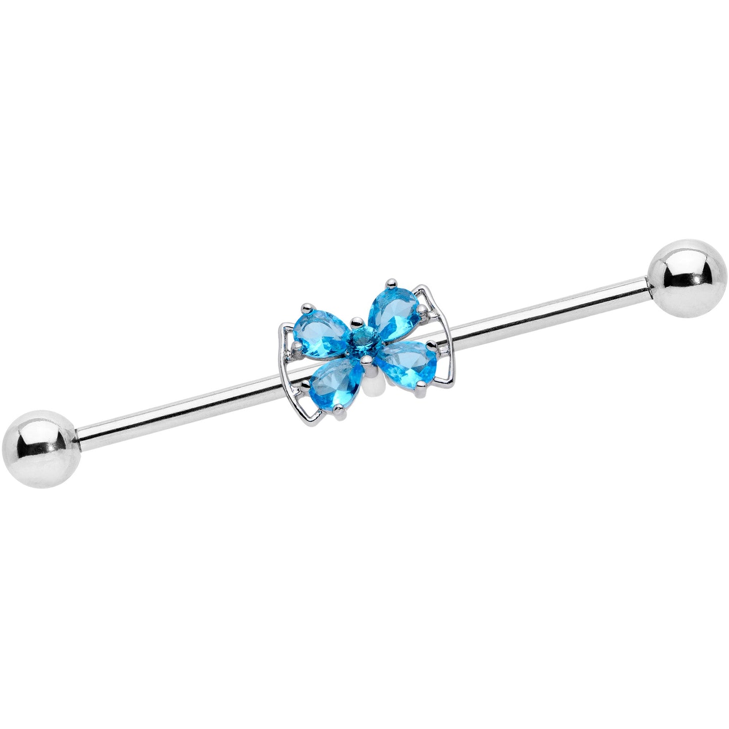 14G Aqua CZ Gem Beauty Bow Industrial Barbell 38mm