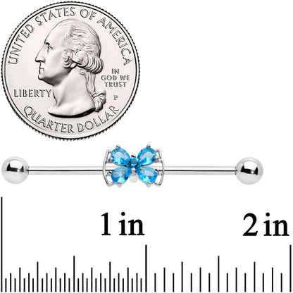 14G Aqua CZ Gem Beauty Bow Industrial Barbell 38mm