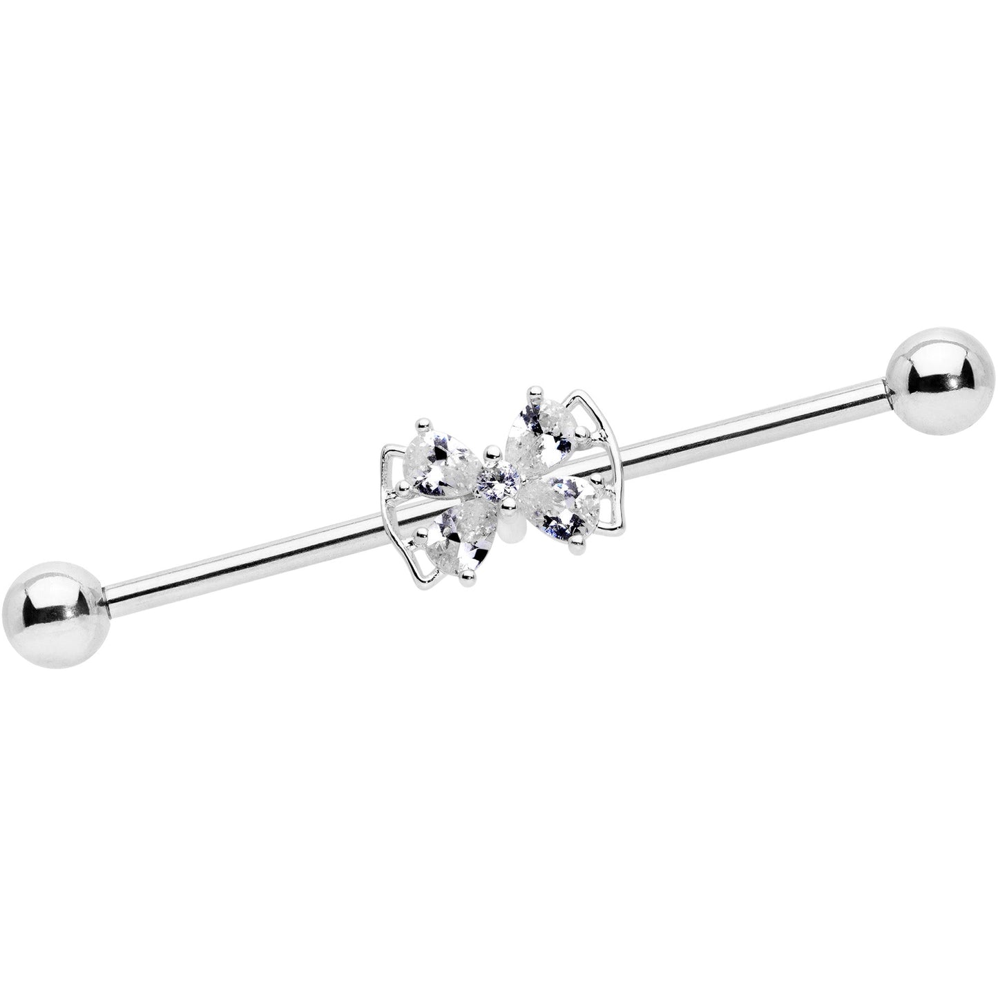14G Clear CZ Gem Beauty Bow Industrial Barbell 38mm