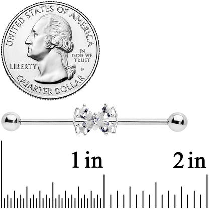 14G Clear CZ Gem Beauty Bow Industrial Barbell 38mm