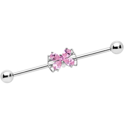 14G Pink CZ Gem Beauty Bow Industrial Barbell 38mm