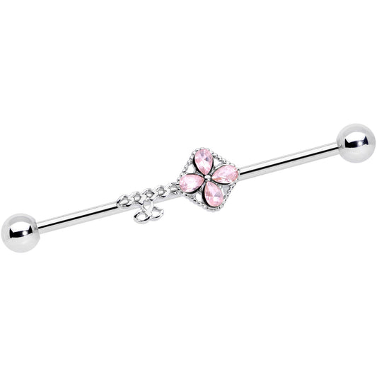 14G Pink Gem Open Key Industrial Barbell 38mm