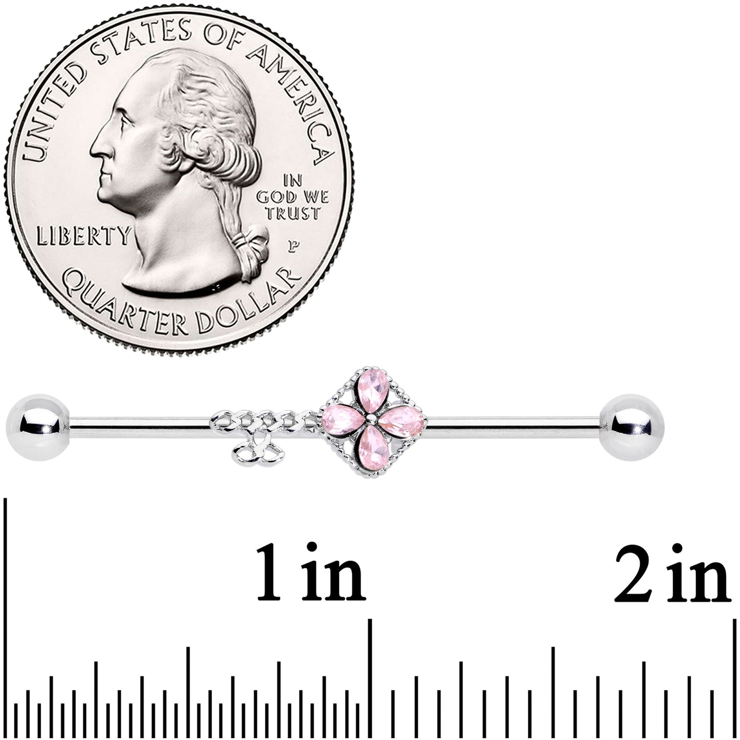 14G Pink Gem Open Key Industrial Barbell 38mm