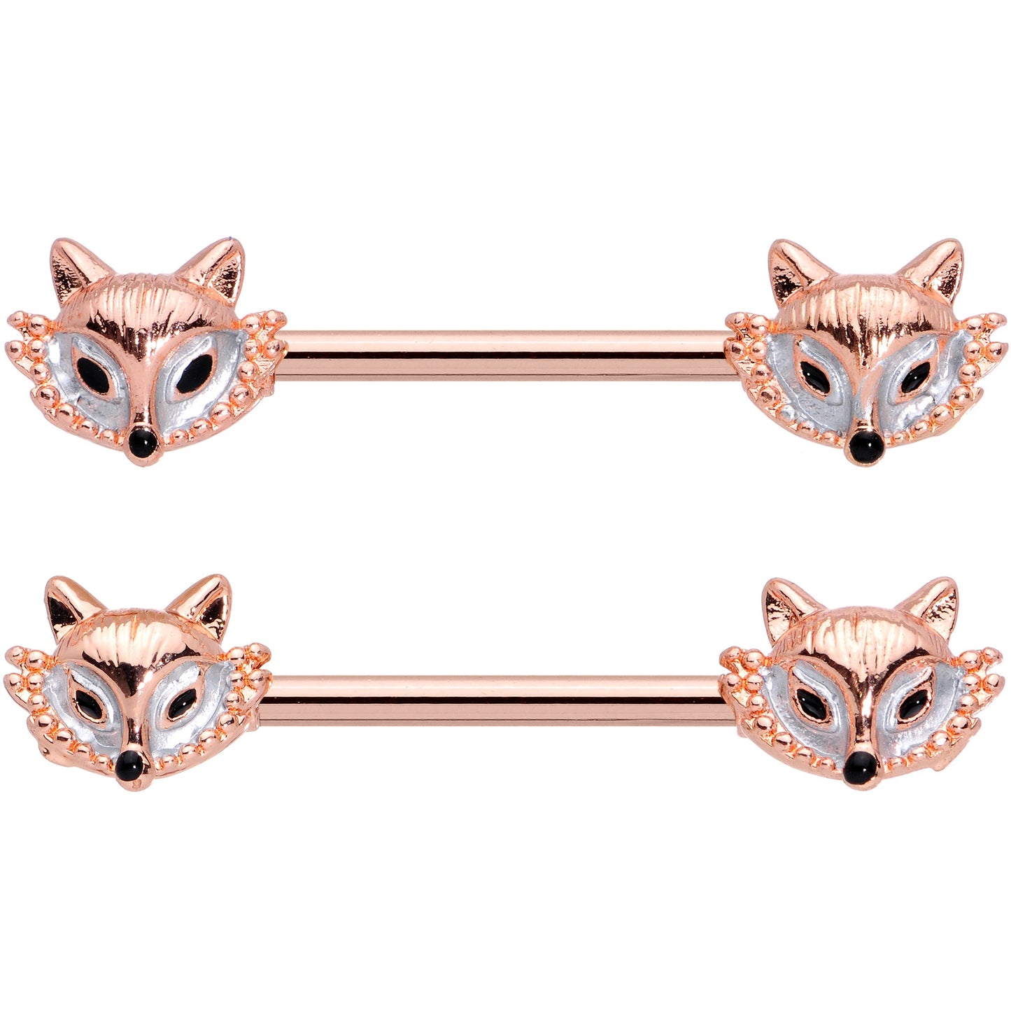 14G 9/16 Rose Gold Tone Fashion Fox Barbell Nipple Ring Set