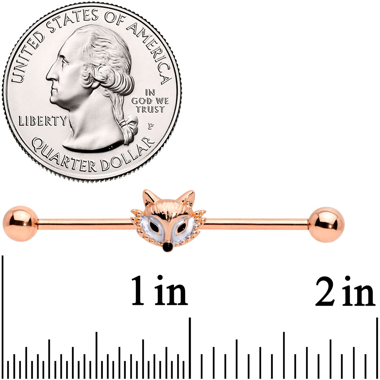 14G Rose Gold Tone Fashion Fox Industrial Barbell 38mm