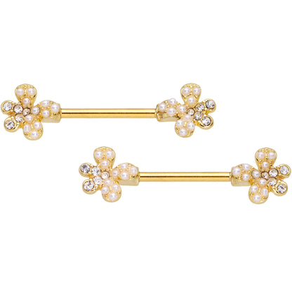 14G 9/16 Clear Gem Gold Tone Style Splat Barbell Nipple Ring Set