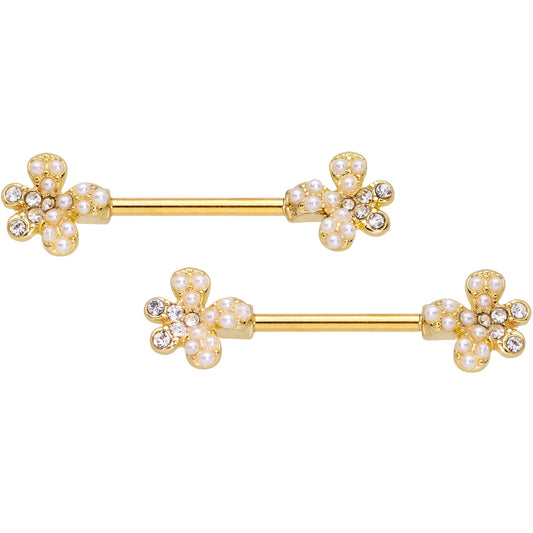 14G 9/16 Clear Gem Gold Tone Style Splat Barbell Nipple Ring Set