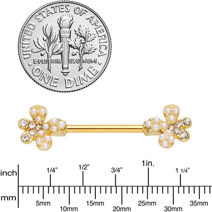 14G 9/16 Clear Gem Gold Tone Style Splat Barbell Nipple Ring Set