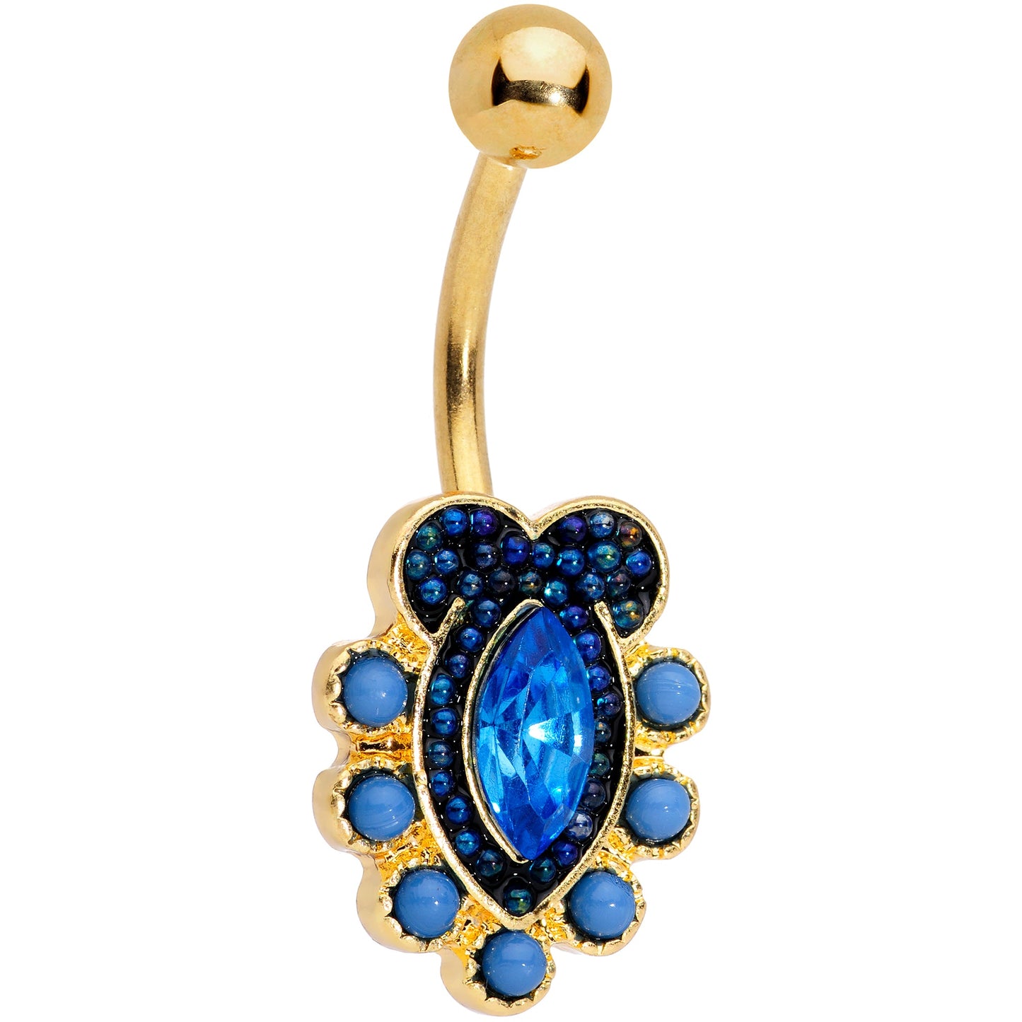 Blue Gem Gold Tone Opulent Oval Belly Ring