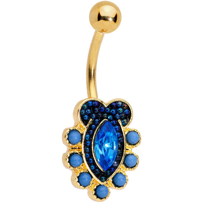Blue Gem Gold Tone Opulent Oval Belly Ring