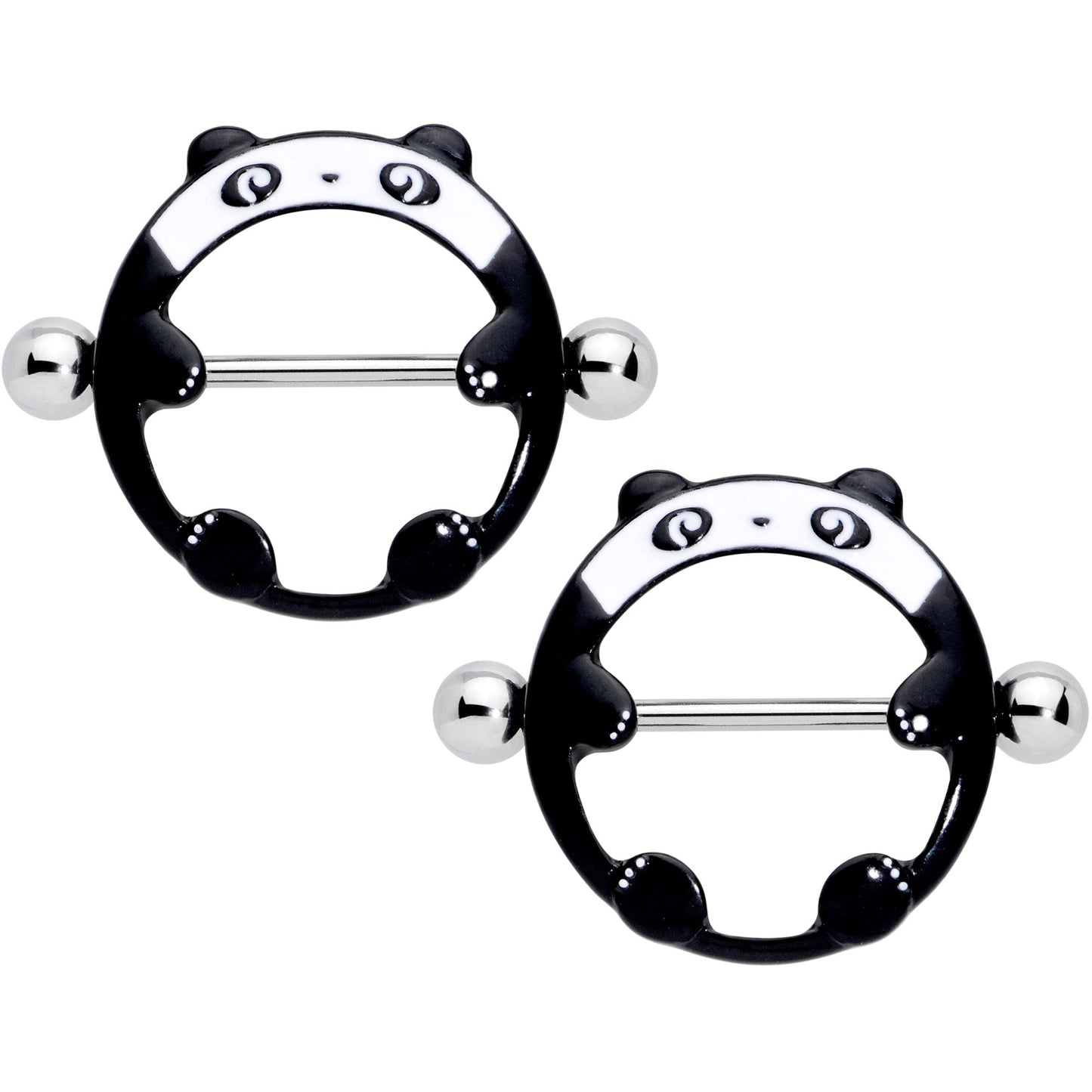 14G 11/16 Black White Round Panda Nipple Shield Set