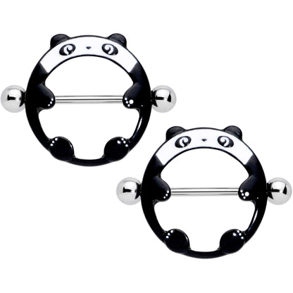 14G 11/16 Black White Round Panda Nipple Shield Set