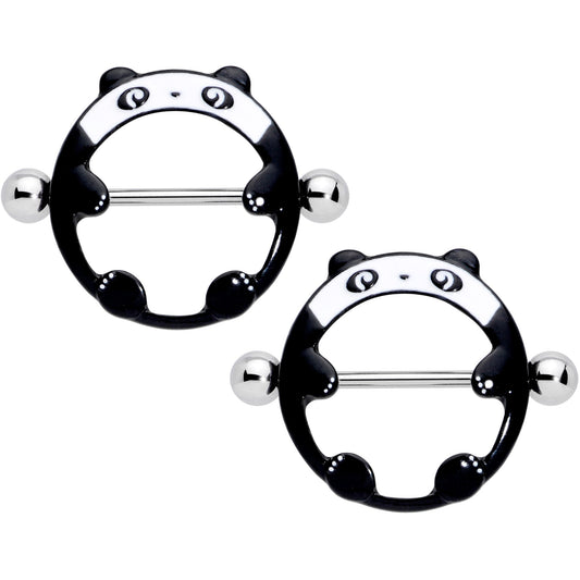 14G 11/16 Black White Round Panda Nipple Shield Set